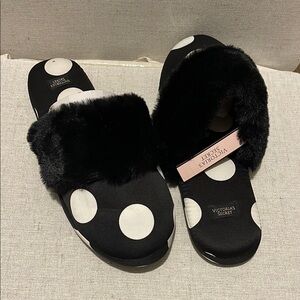 Victoria's Secret Black and White Polka Dot Slippers